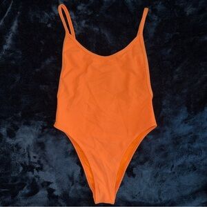 NWOT XS Frankies Bikinis Neon Orange Ribbed One Piece